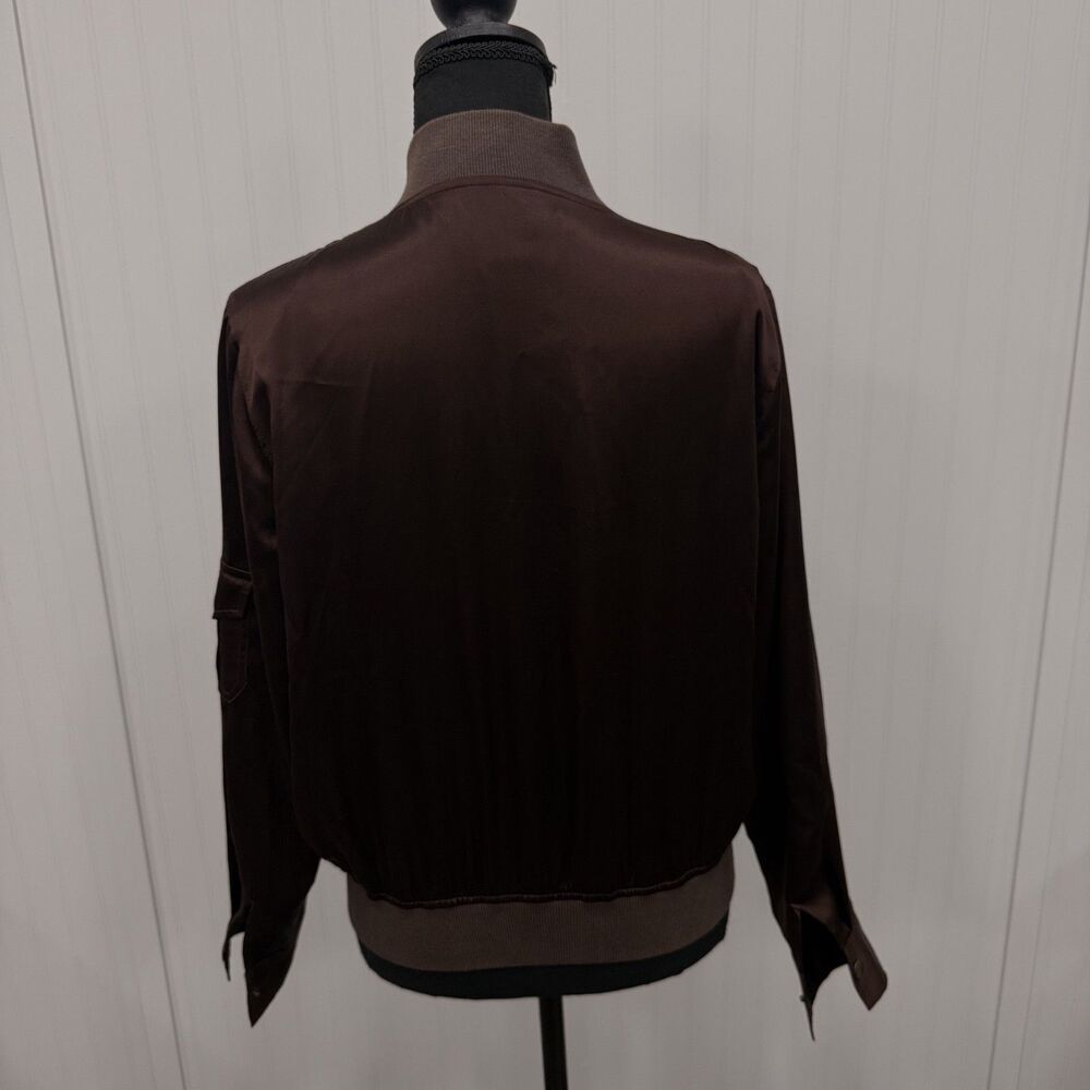 Alexandra Bartlett Women's Brown 100% Silk Full Zip Lightweight Bomber Jacket - Picture 4 of 6